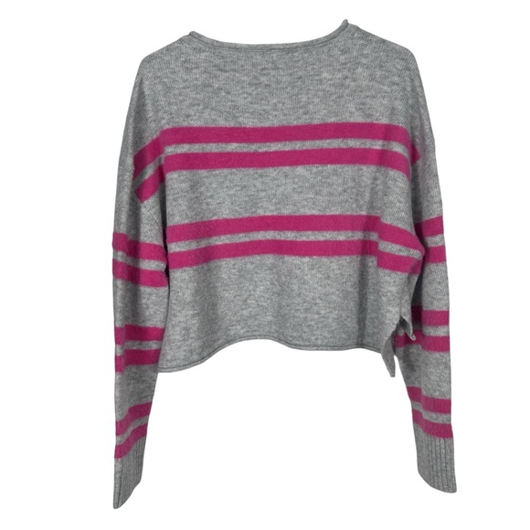 Pink Lily Gray & Hot Pink Striped Cropped Sweater, Size M - Picture 6 of 8